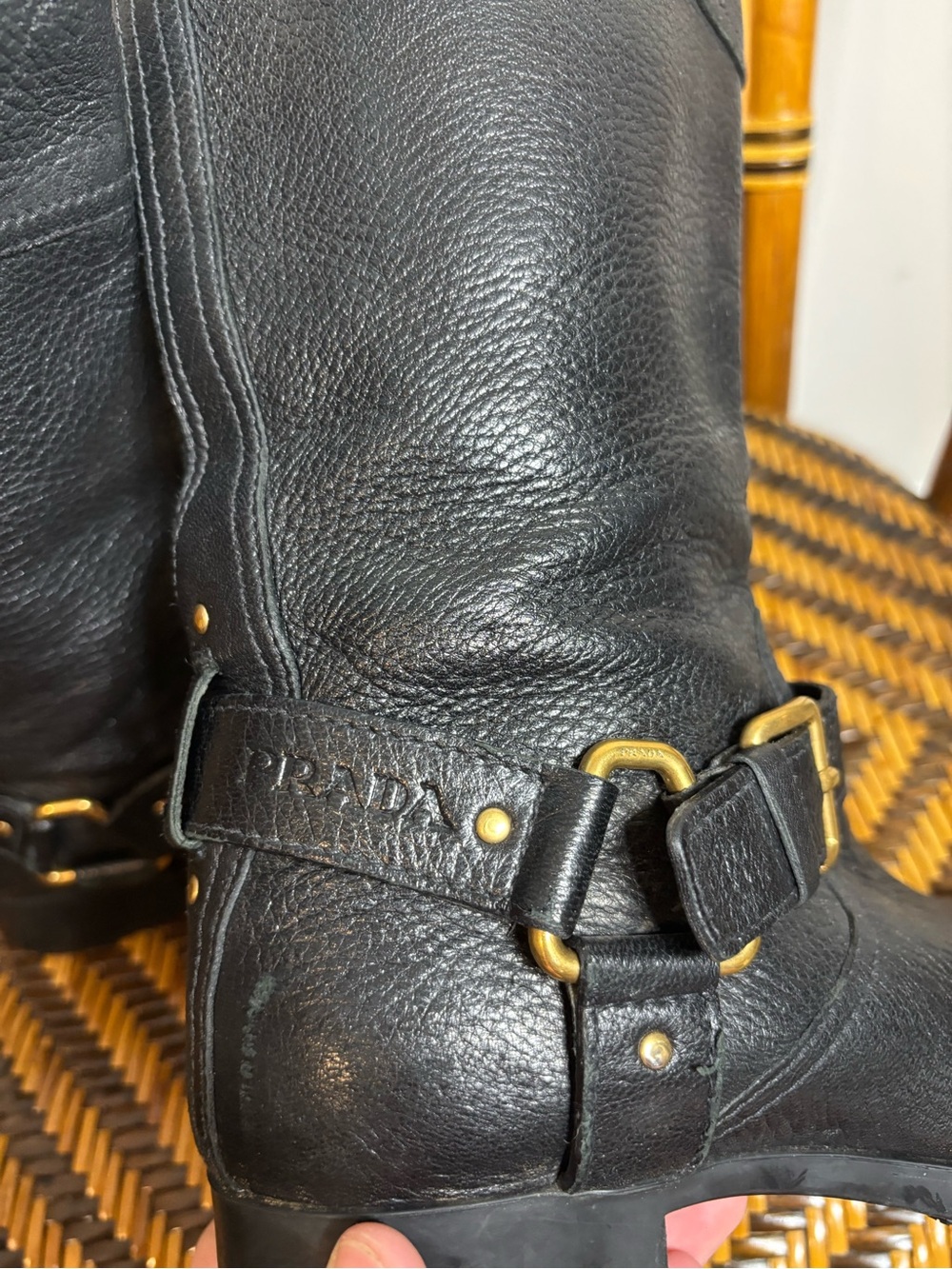 Prada Sport Leather Moto Boots Harness Biker 39 1/2 9.5 - Picture 7 of 10